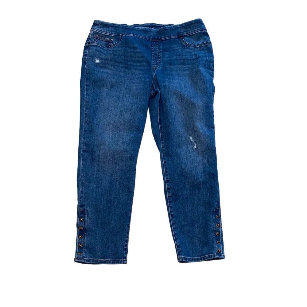 Chico’s Pull-On Blue Denim Jegging Ankle Jeans Lightly Distressed Size 14R